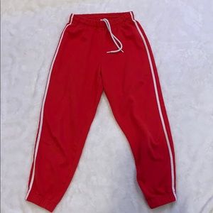 red two striped adjustable sweatpants from garage